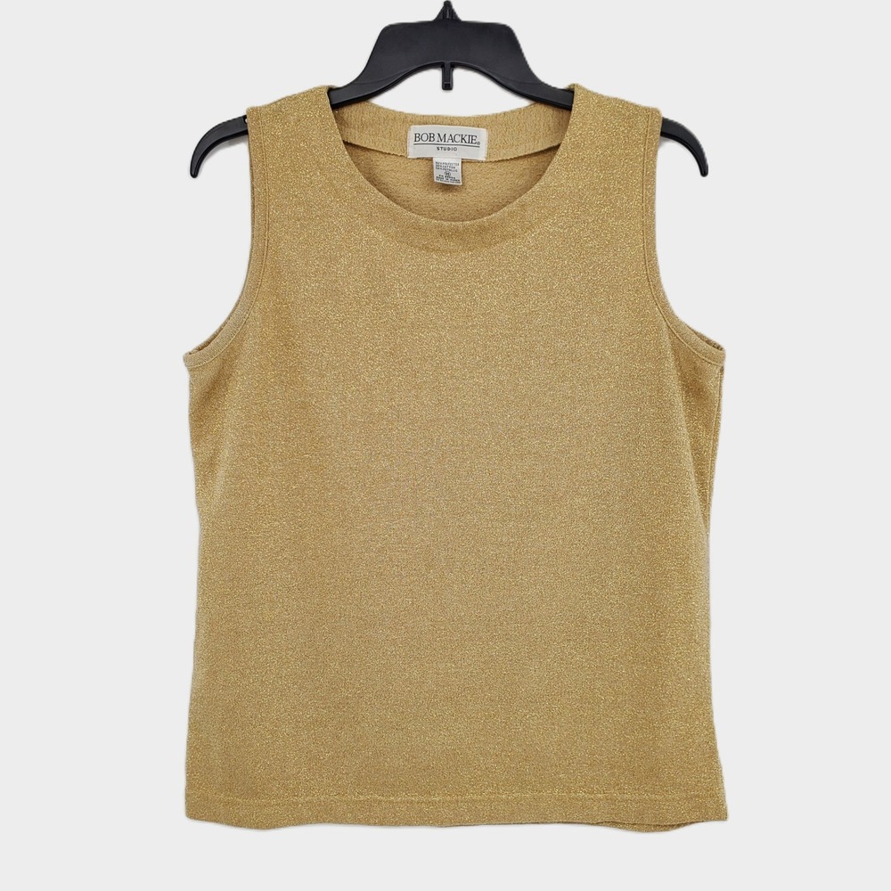 Bob Mackie Studio Vintage Gold Metallic Sleeveless Knit Top Medium Scoop Neck